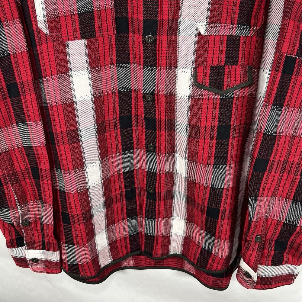Parish Nation Button Up Flannel Shirt Men 3XL Red Black Plaid Heavyweight Cotton - Picture 3 of 13